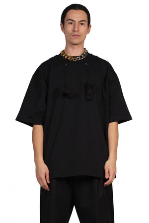 We11Done Black T-shirt with Drawstring and Chain Detail